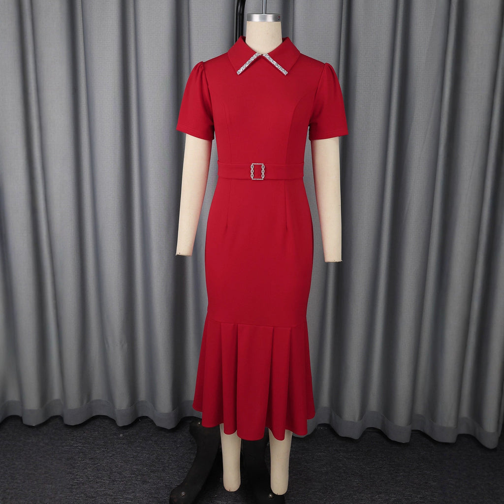 European And American Elegant Fashion Style Lapel Short Sleeve Dress