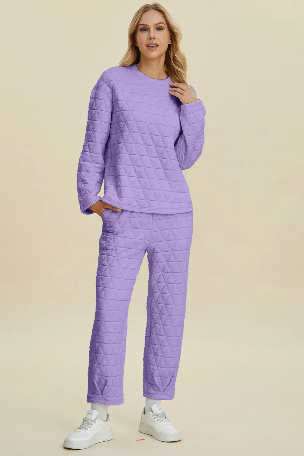 I am a Fashion junky Full Size Texture Round Neck Long Sleeve Top and Pants Set