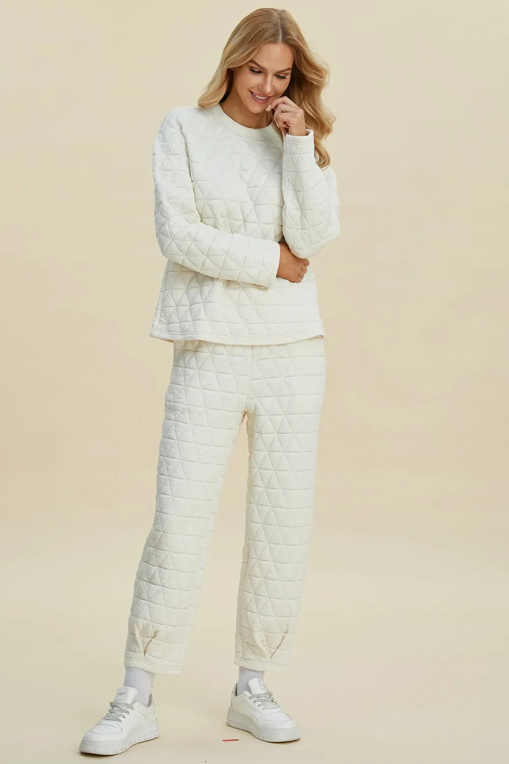 I am a Fashion junky Full Size Texture Round Neck Long Sleeve Top and Pants Set