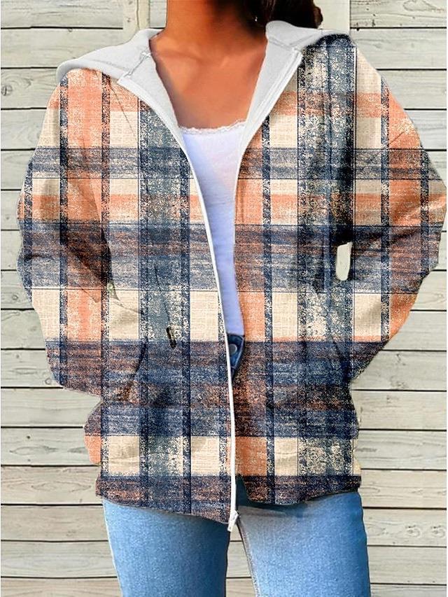 Womens Fashionable Casual Printed Zip-Up Hoodie