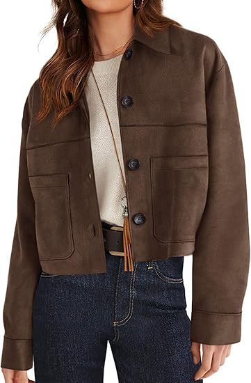 European And American Style Women Faux Suede Short Jacket Casual Lightweight Autumn Fashion