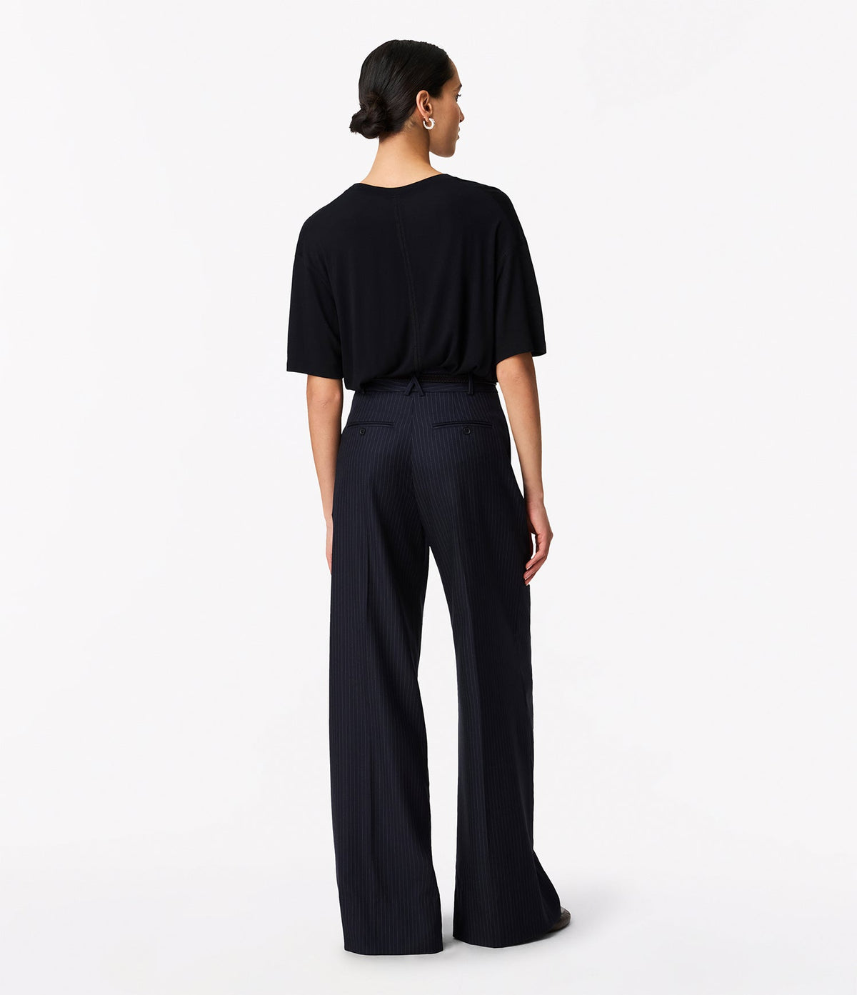 Pinstripe Pleated Trouser | Navy/Chalk