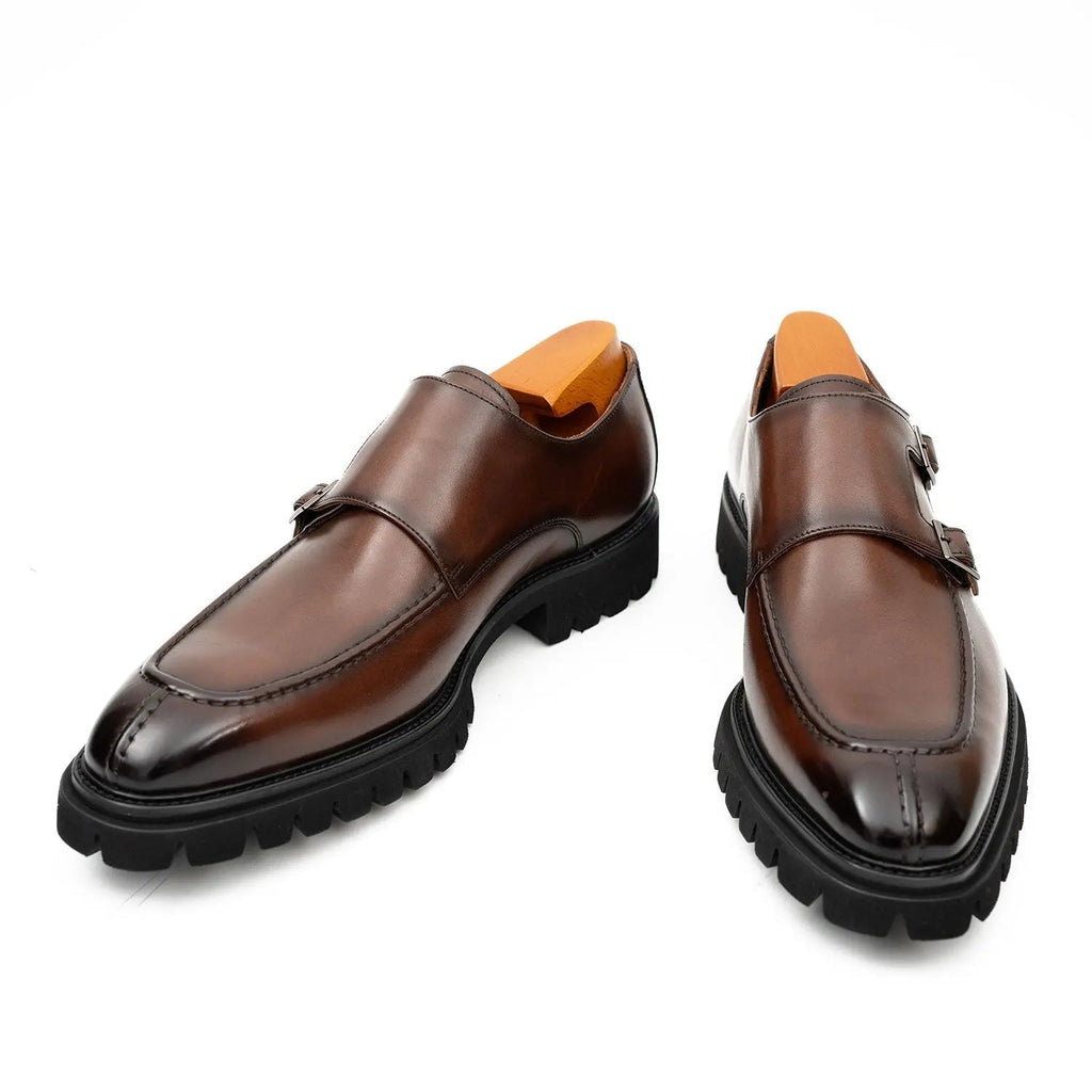 Brown Double Monk Strap Leather Shoes