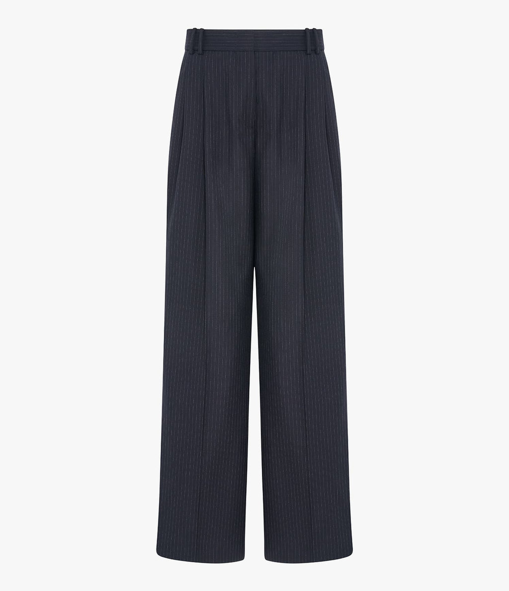 Pinstripe Pleated Trouser | Navy/Chalk