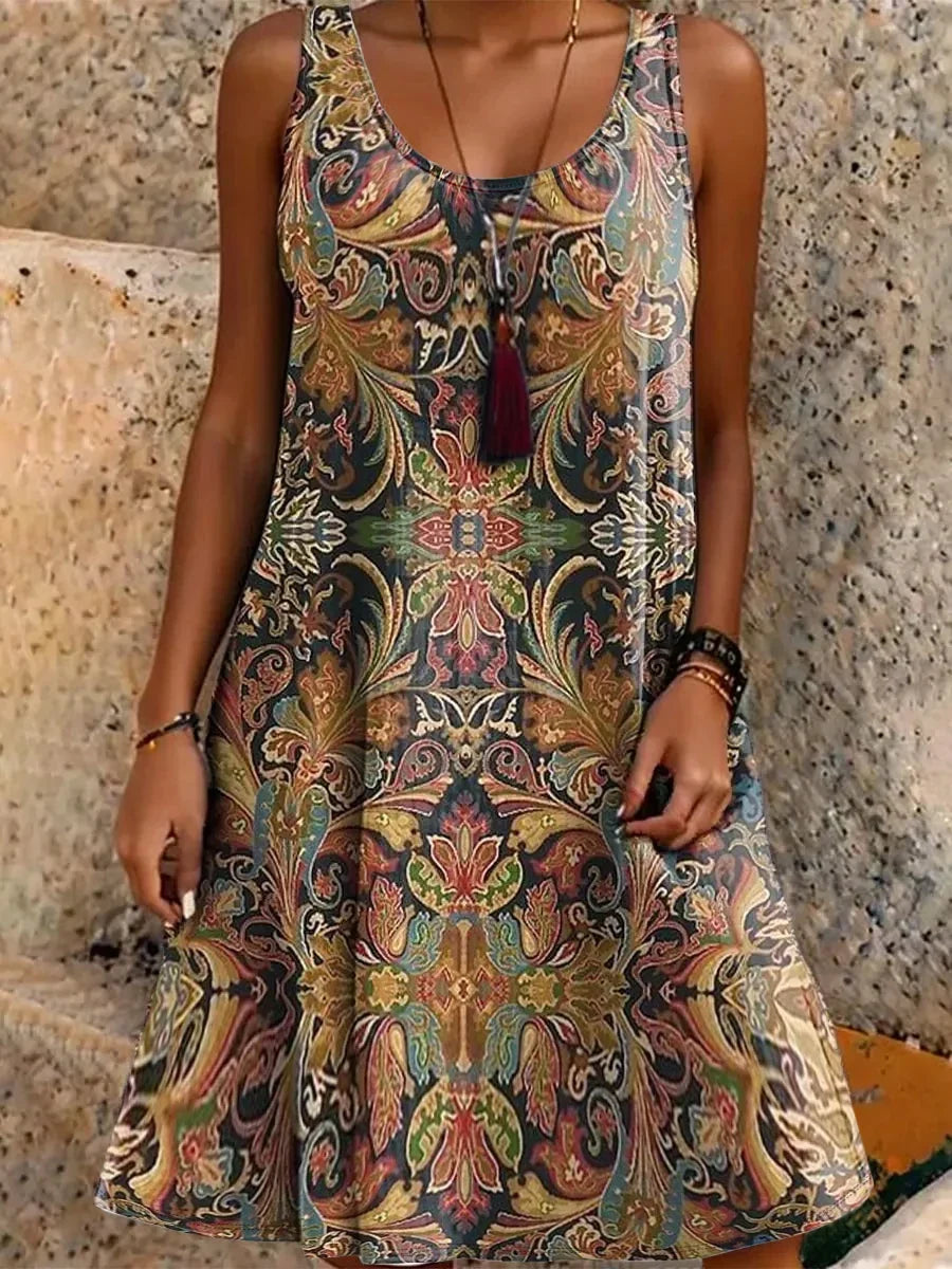 Plus-Size Geometric Print Sleeveless Dress