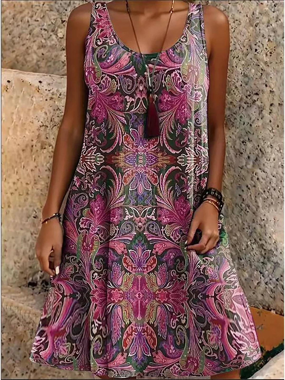 Plus-Size Geometric Print Sleeveless Dress