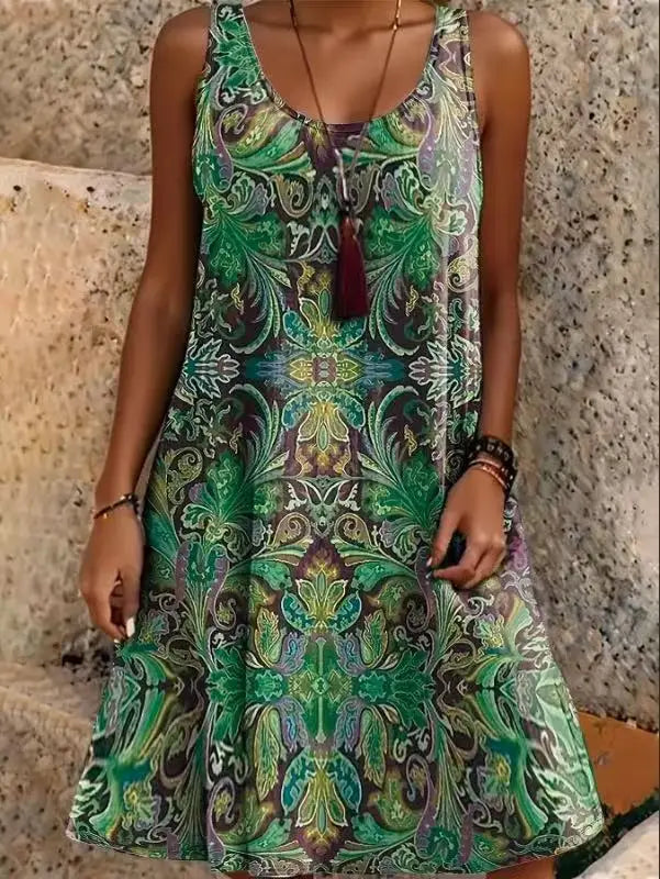 Plus-Size Geometric Print Sleeveless Dress