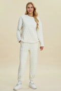 I am a Fashion junky Full Size Texture Round Neck Long Sleeve Top and Pants Set