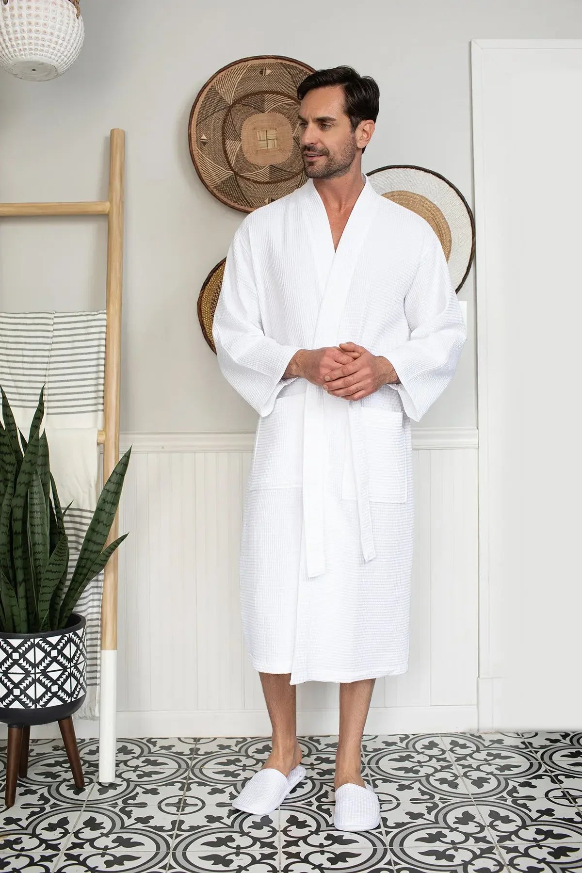 Waffle Spa Bathrobe for Men -  Absorbent, Lightweight